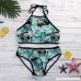 Caslia 2018 Two Pieces Women Halter Bandage Bikini Set Sexy Leaves Printed Rope Swimsuit Push-up Swimwear Green B07C2TKS8M